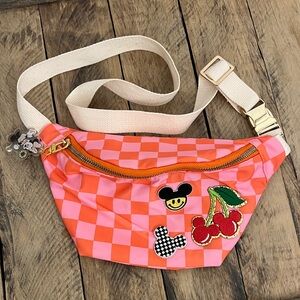 Pink and Orange Checkered Crossbody Bag